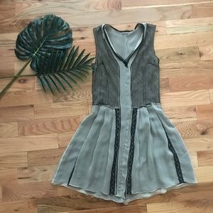 Bottega Veneta Taupe & Black Chiffon & Lace Dress